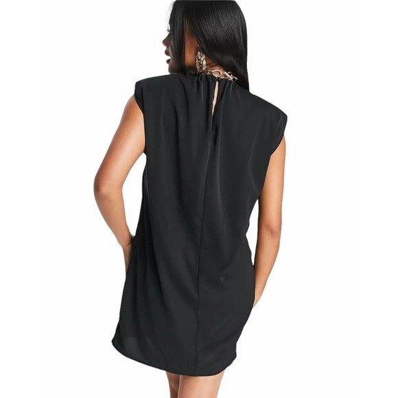 AX Paris Black Shoulder Pad Short Dress 12 - Picture 2 of 8